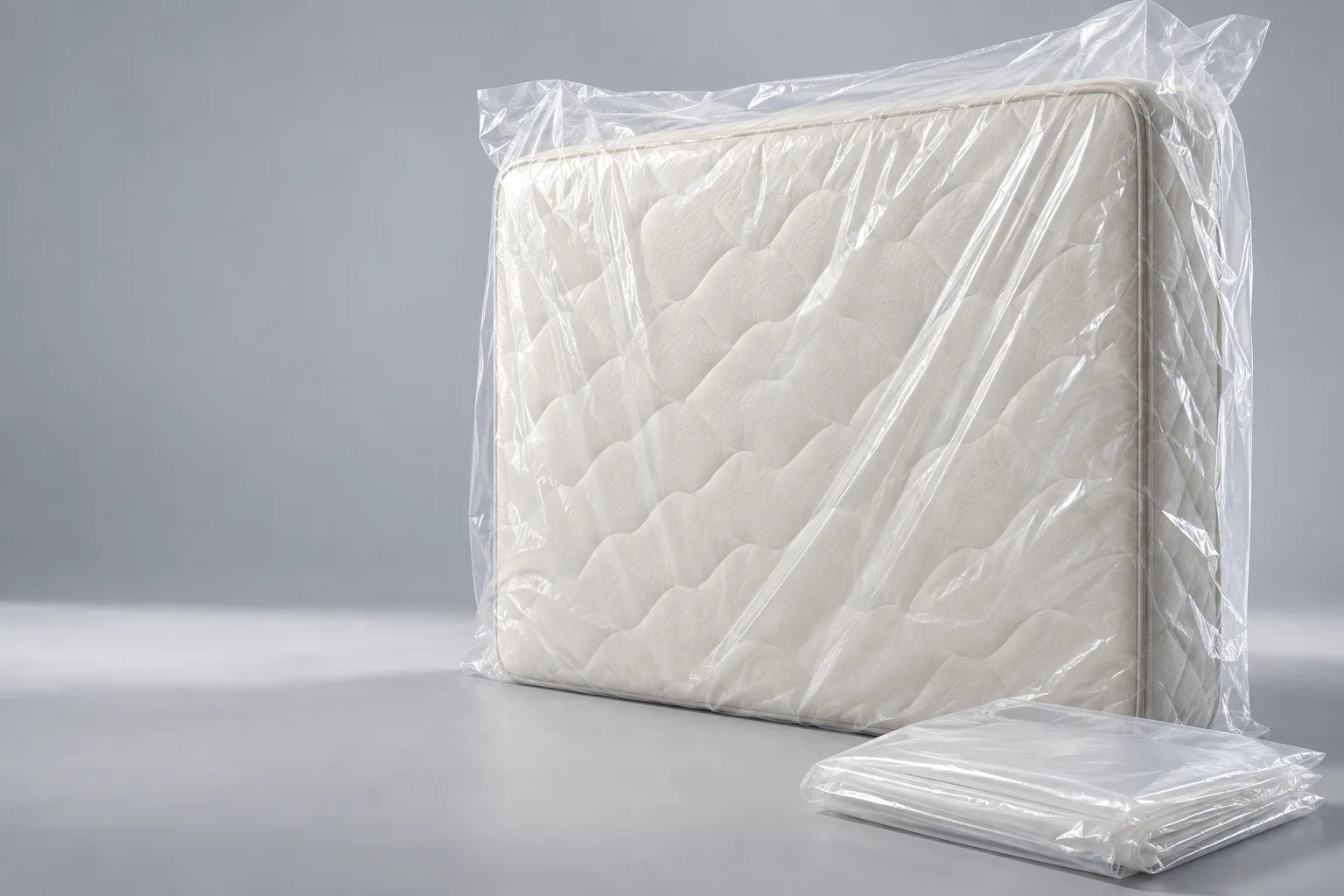 Illustrative concept of a mattress in clear protective film